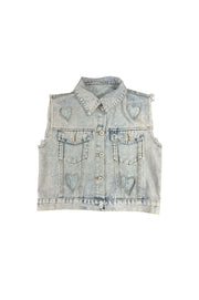 Heart Studded Denim Vest - JypseaLocal