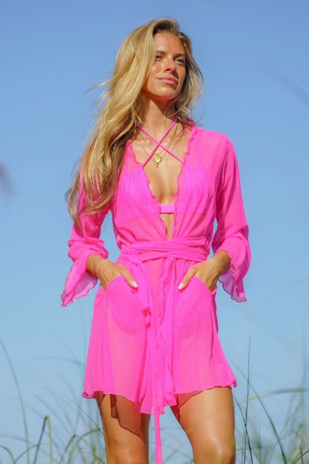 hot pink kimono dress Dragon Pink Kimono Robe Dress DATURA