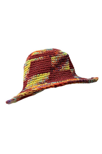Maroon Patchwork Crochet Bucket Hat - JypseaLocal